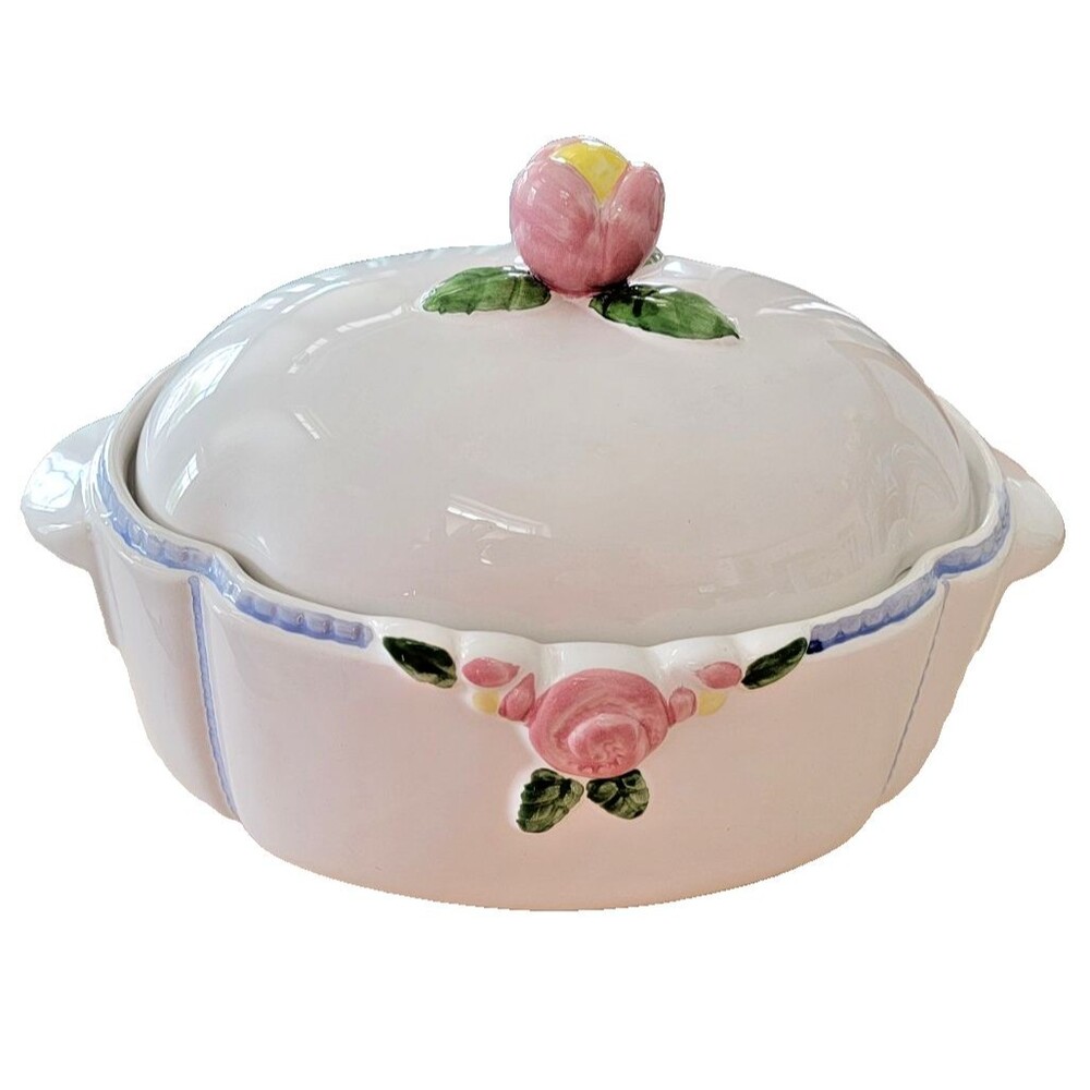 Porta Ken Cornet 12 x 8 x 5 Soup Tureen Serving Bowl w  Cottage Rose Portugal